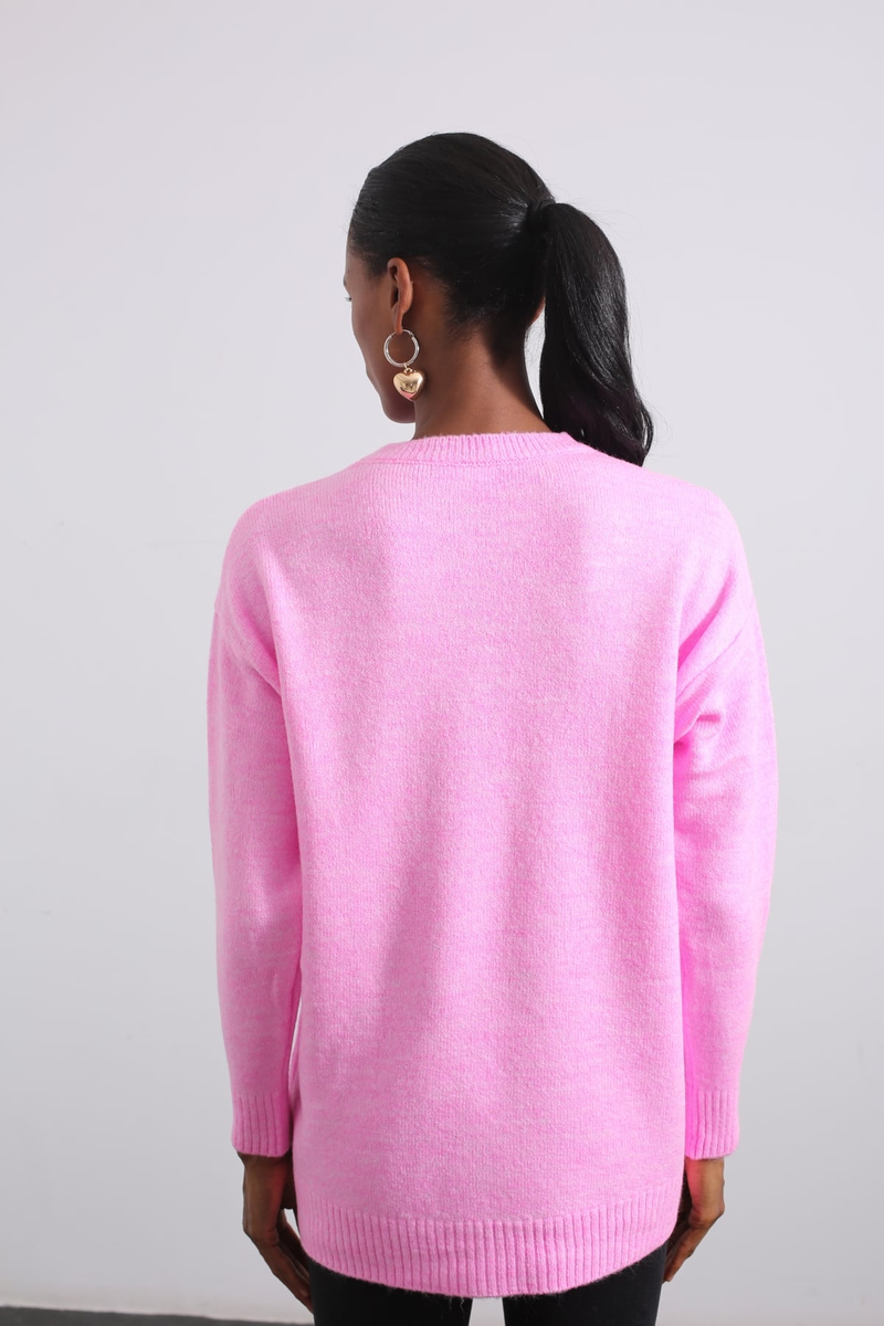 Pembe Bisiklet Yaka Basic Kazak 5190