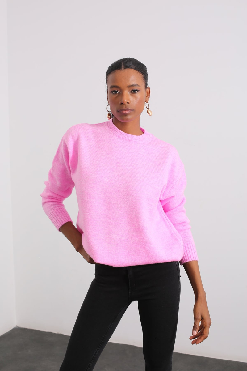 Pembe Bisiklet Yaka Basic Kazak 5190