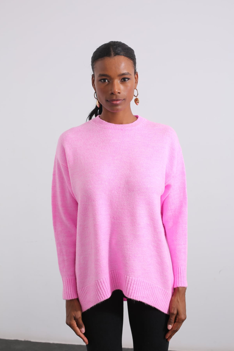 Pembe Bisiklet Yaka Basic Kazak 5190