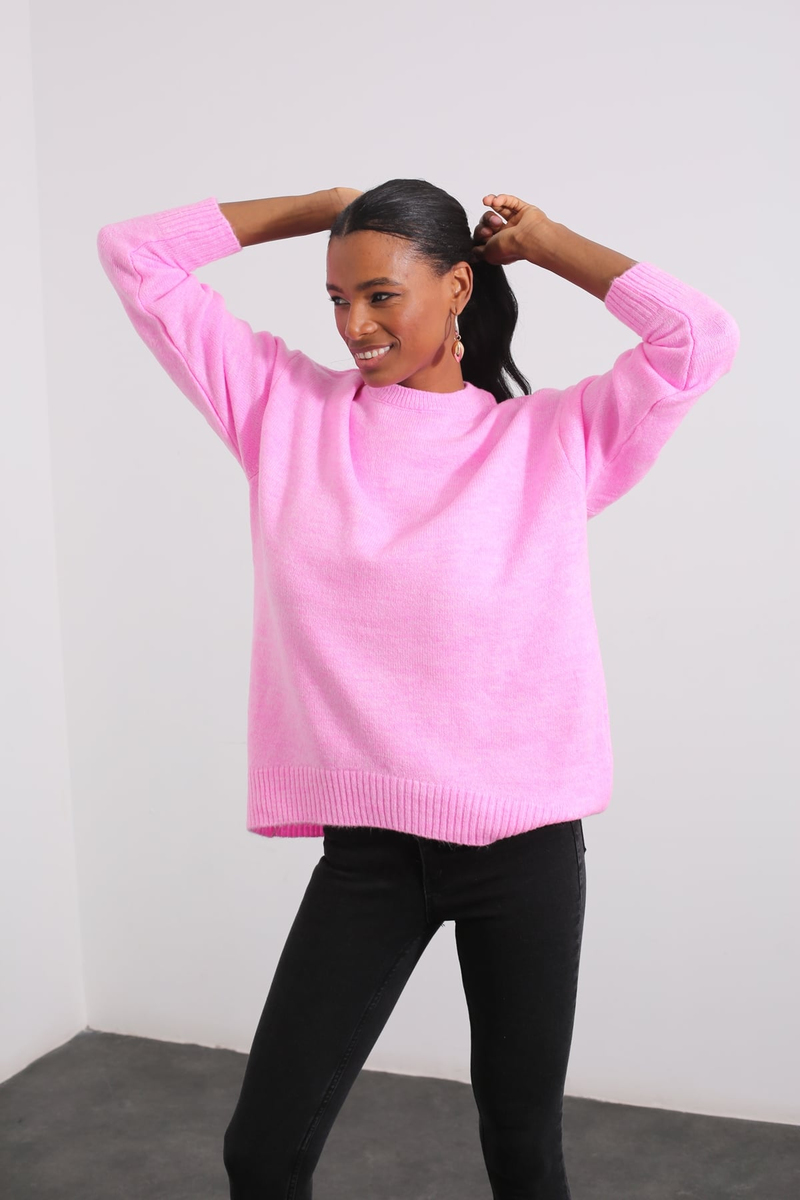 Pembe Bisiklet Yaka Basic Kazak 5190