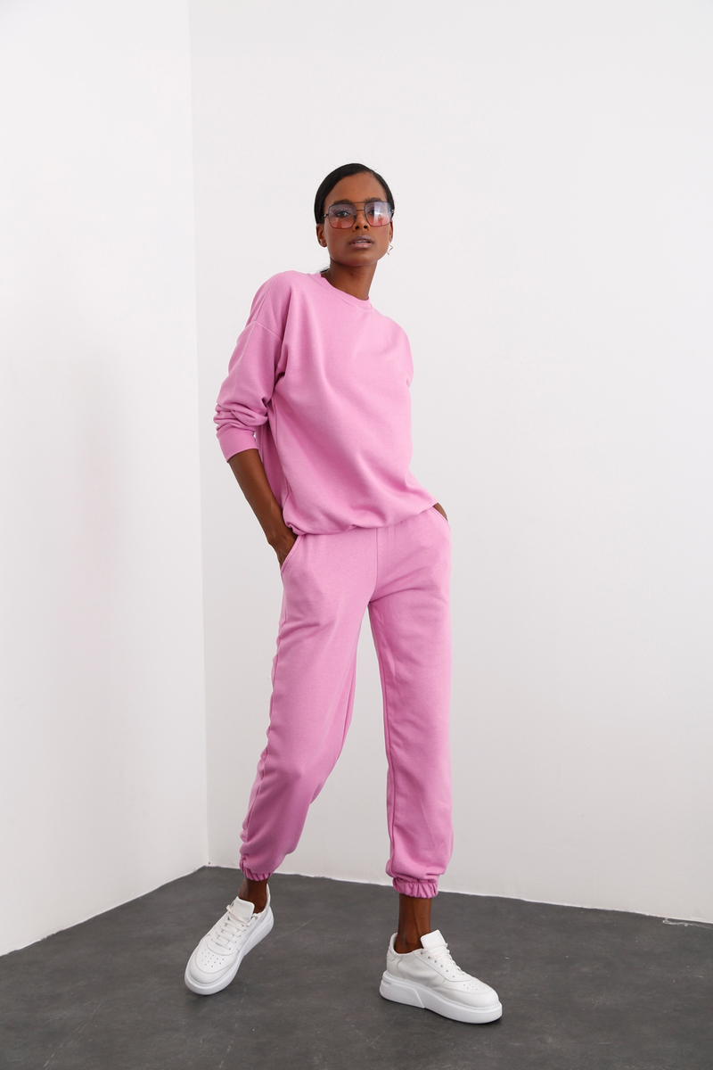 Pembe Bisiklet Yaka Basic Sweatshirt 3200