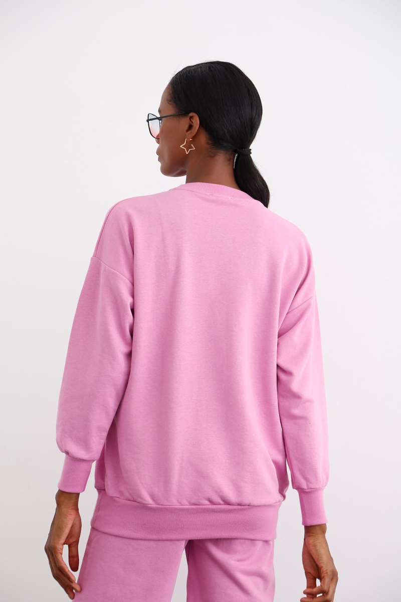 Pembe Bisiklet Yaka Basic Sweatshirt 3200