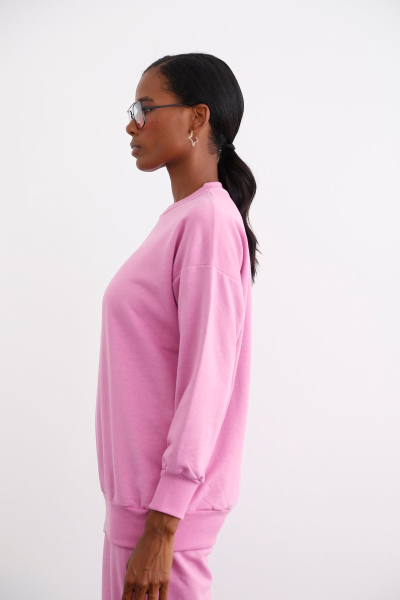 Pembe Bisiklet Yaka Basic Sweatshirt 3200