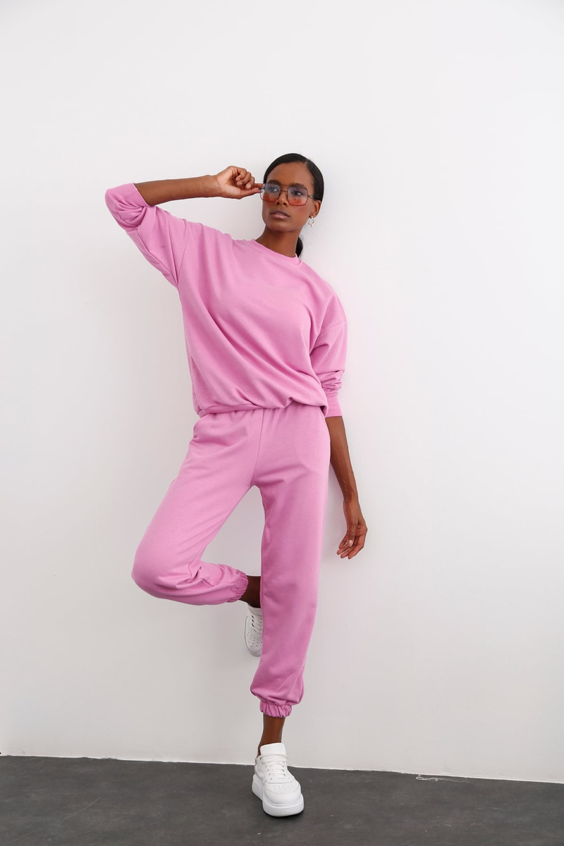 Pembe Bisiklet Yaka Basic Sweatshirt 3200
