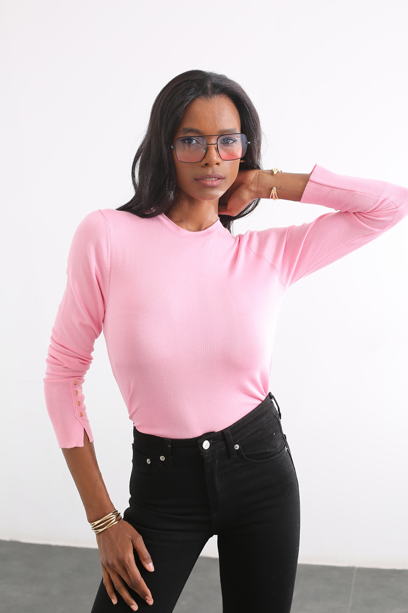 Pembe Bisiklet Yaka Basic Triko 151026