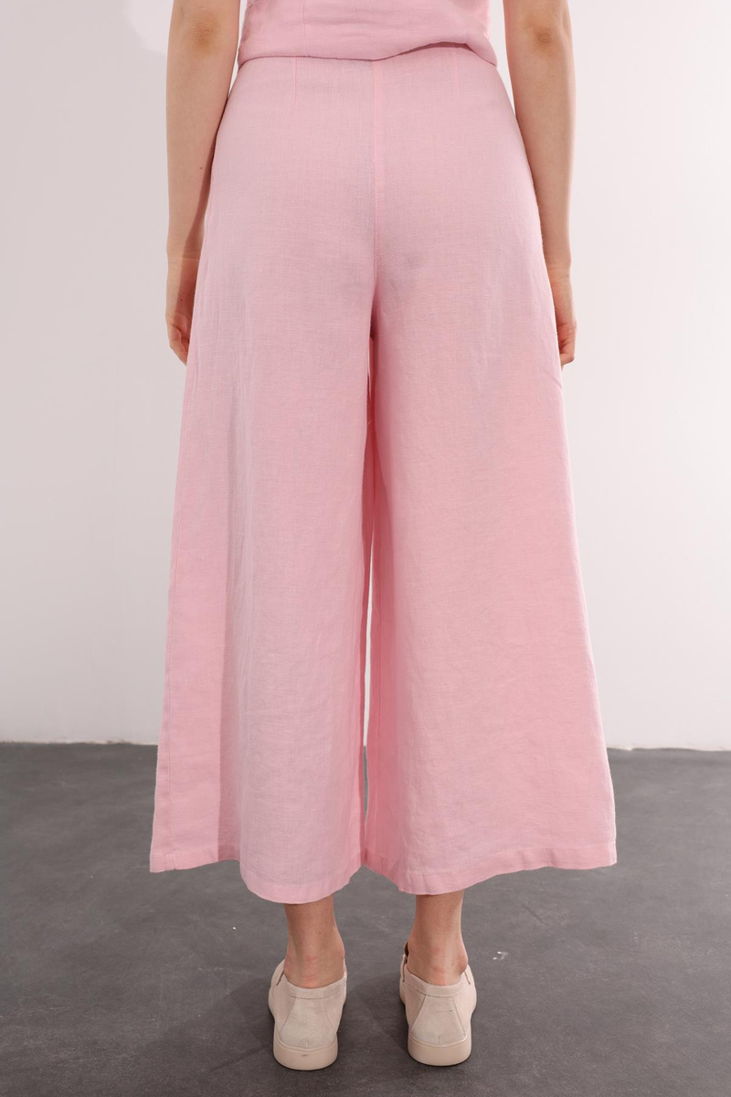 Pembe Bol Paça Keten Pantolon 1563