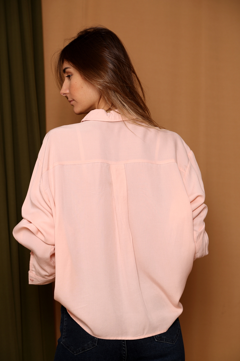 Pembe Çift Cep Oversize Gömlek