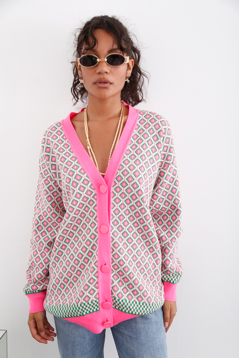 Pembe Desenli Vintage Hırka 012