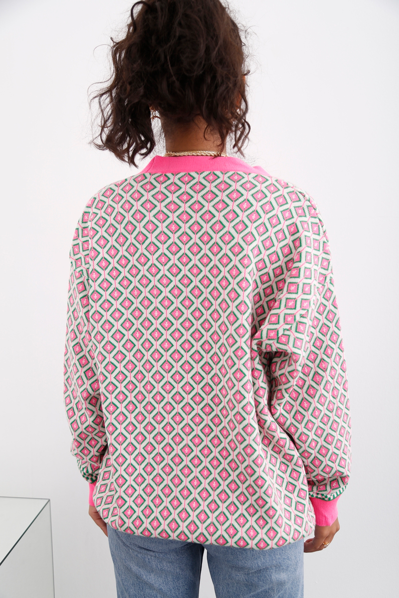 Pembe Desenli Vintage Hırka 012