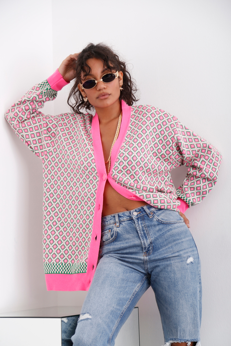 Pembe Desenli Vintage Hırka 012