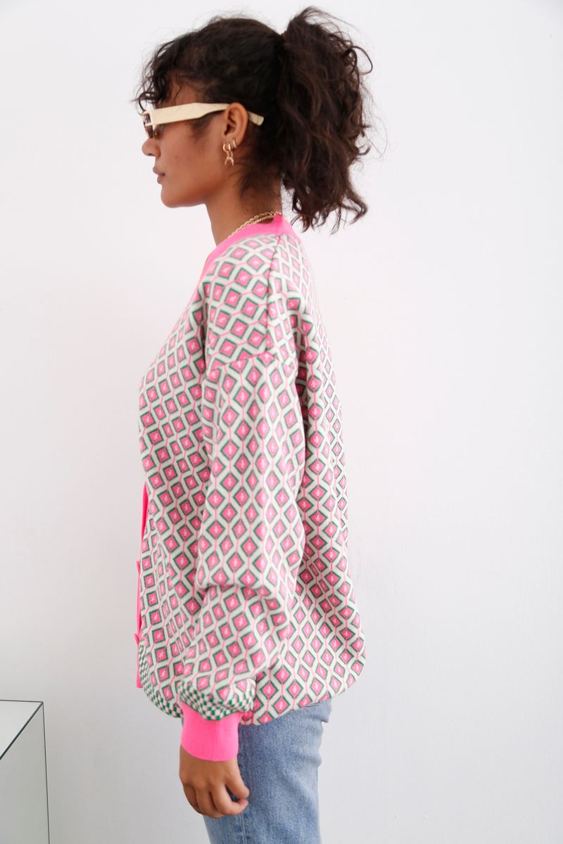 Pembe Desenli Vintage Hırka 012