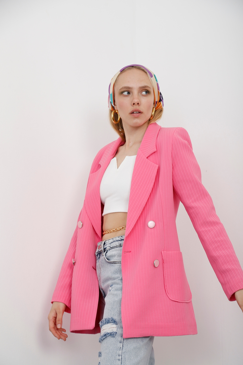 Pembe Dört Düğme Blazer Ceket 3184-02
