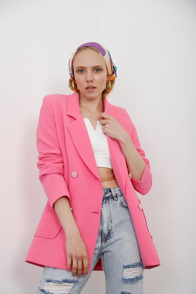 Pembe Dört Düğme Blazer Ceket 3184-02