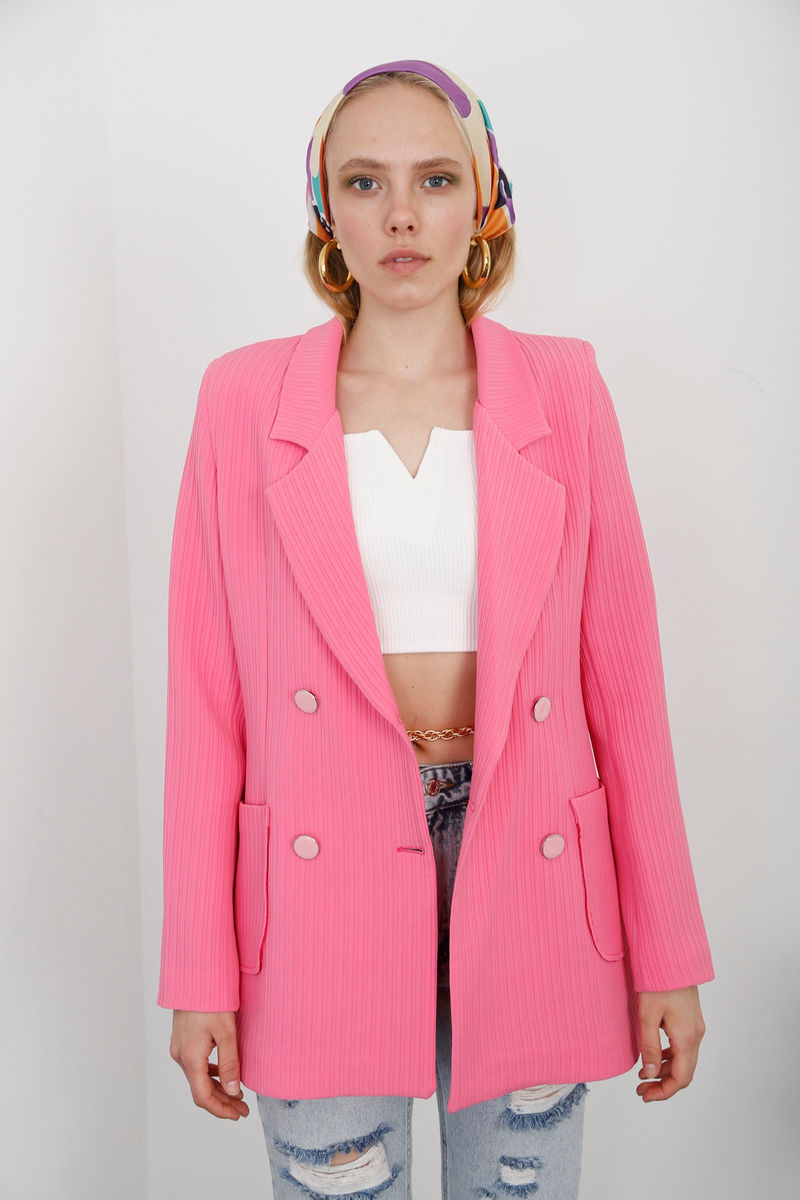 Pembe Dört Düğme Blazer Ceket 3184-02