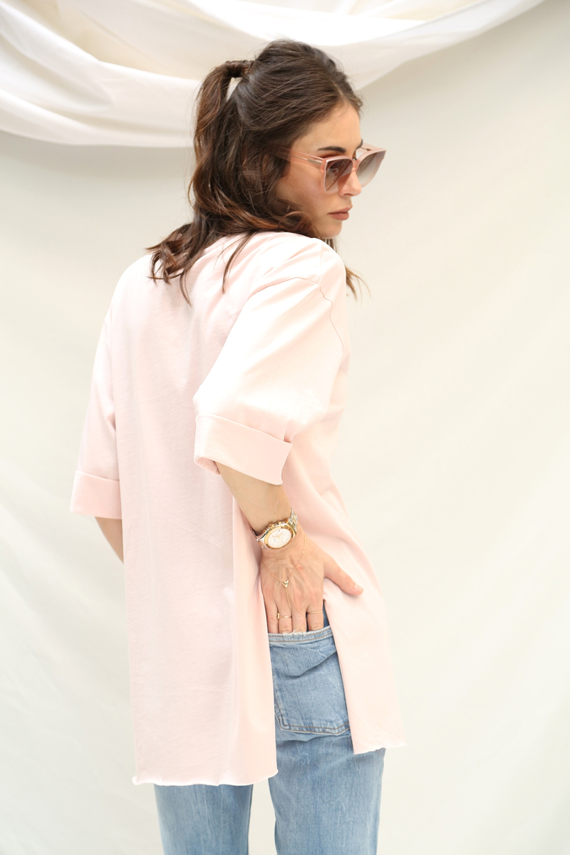 Pembe Duble Kol Boyfriend Tshirt
