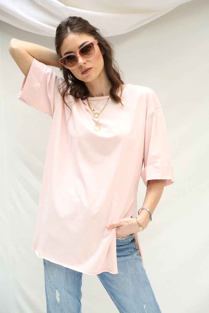 Pembe Duble Kol Boyfriend Tshirt