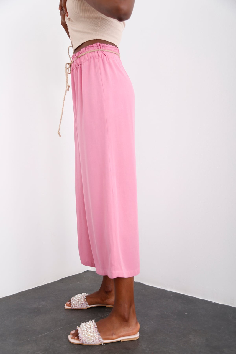 Pembe Geniş Paça Keten Pantolon 50146