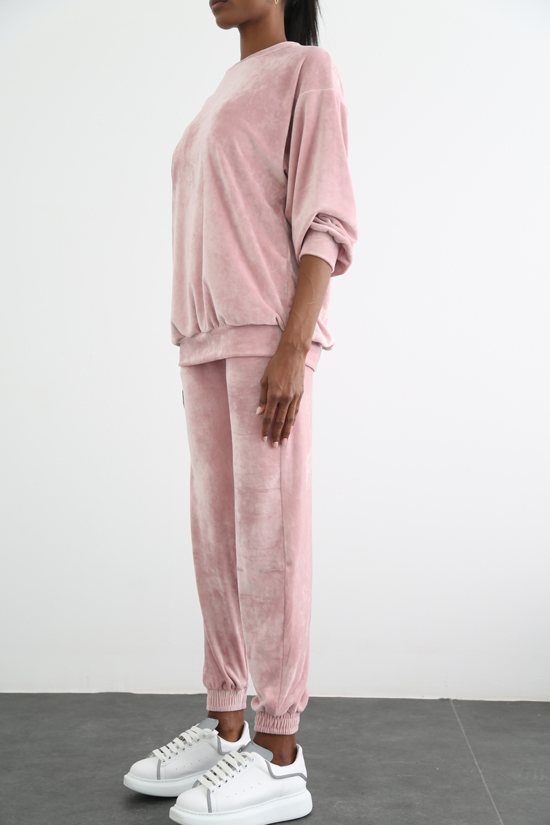 Pembe Kadife Eşofman Takım 3248