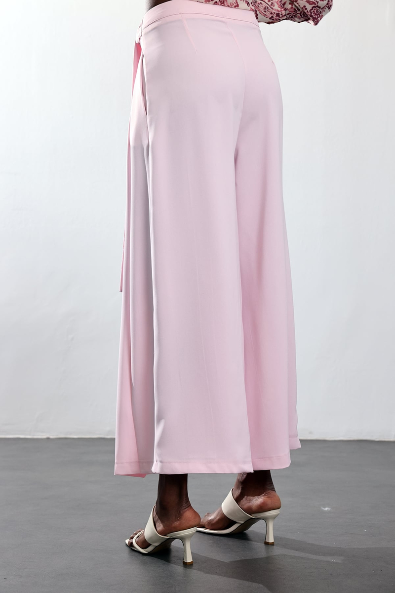Pembe Kendinden Kuşaklı Pileli Pantolon 8359