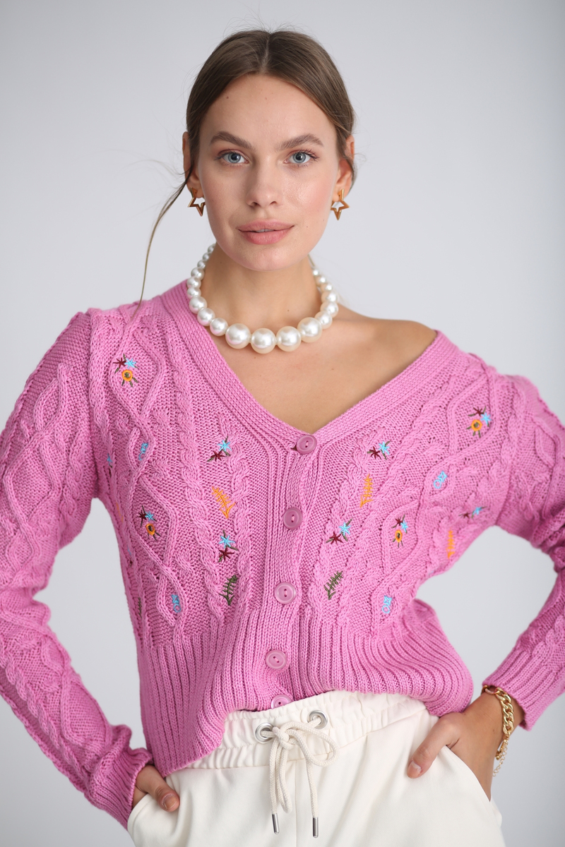 Pembe Nakışlı Hırka 7001