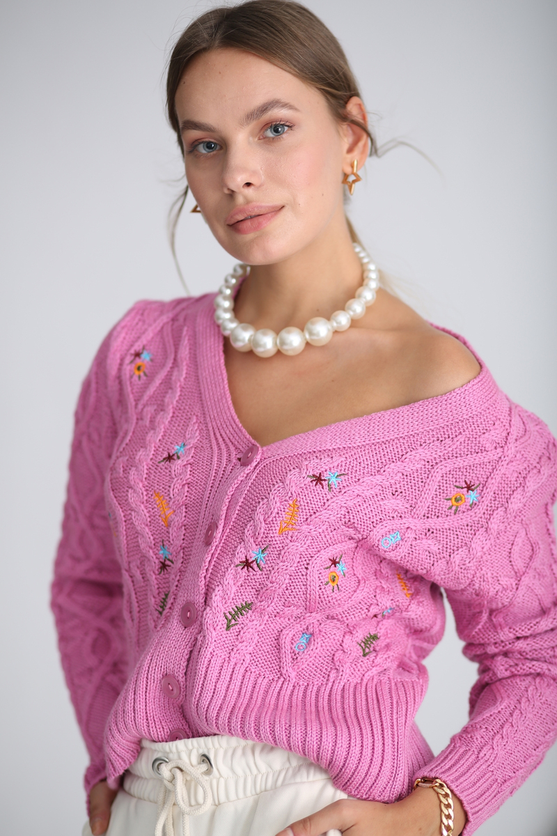 Pembe Nakışlı Hırka 7001