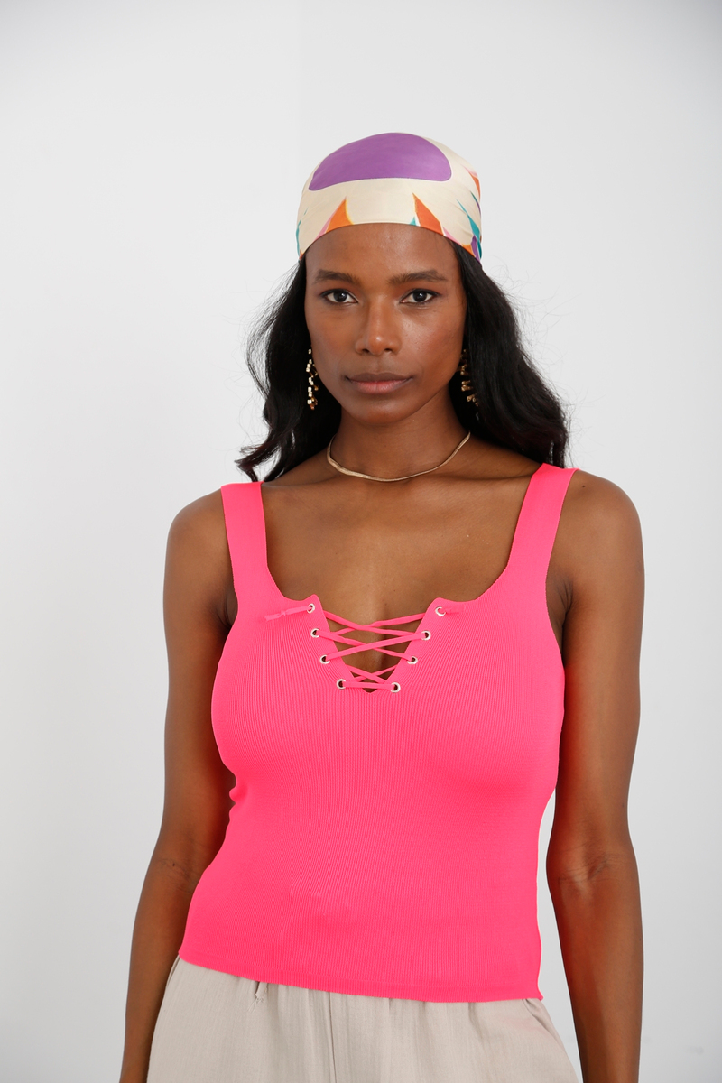 Pembe Neon Bağcıklı Triko Atlet 290051