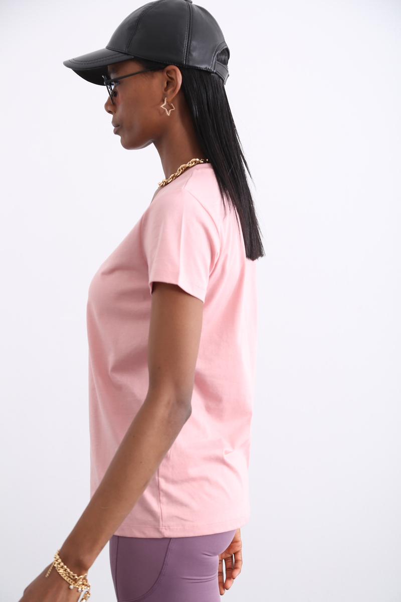 Pembe Organik V Yaka Tshirt 