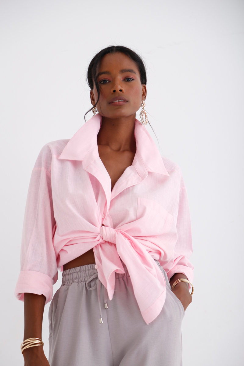 Pembe Oversize Cepli Gömlek 0970