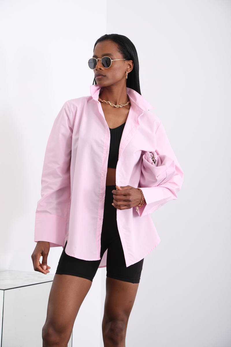 Pembe Oversize Klasik Gömlek 0725