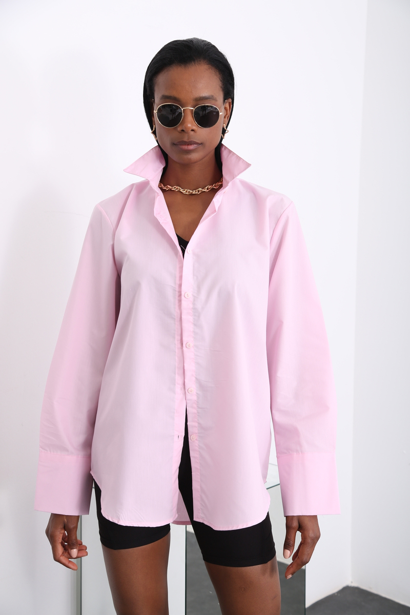 Pembe Oversize Klasik Gömlek 0725