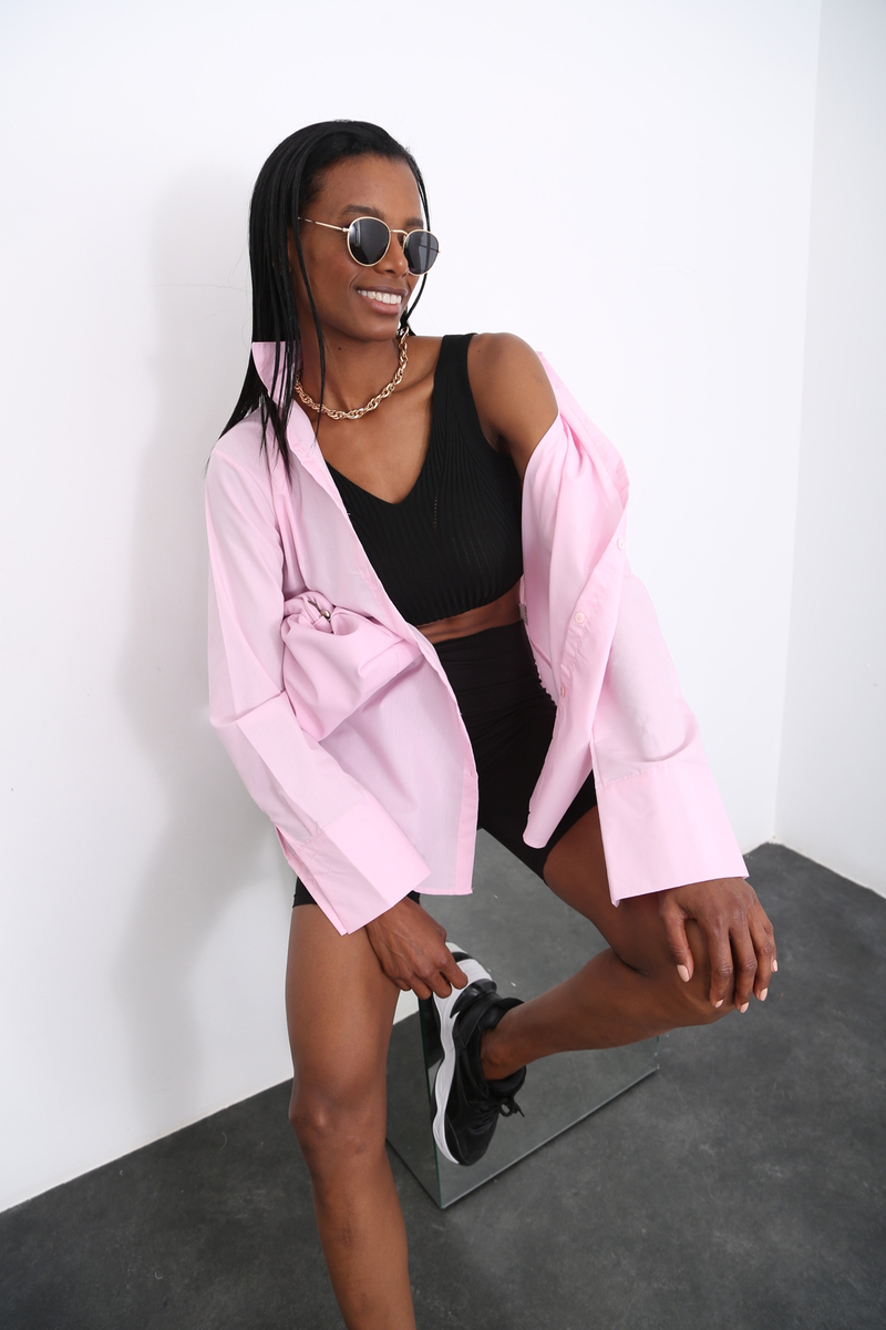 Pembe Oversize Klasik Gömlek 0725