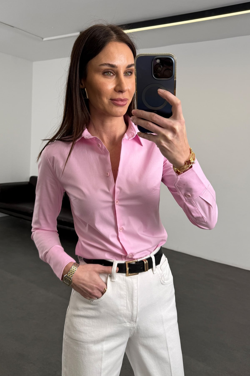 Pembe Pens Detaylı Slim Fit Gömlek 018