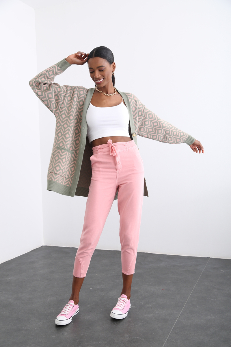 Pembe Ribana Detaylı Pantolon 4489