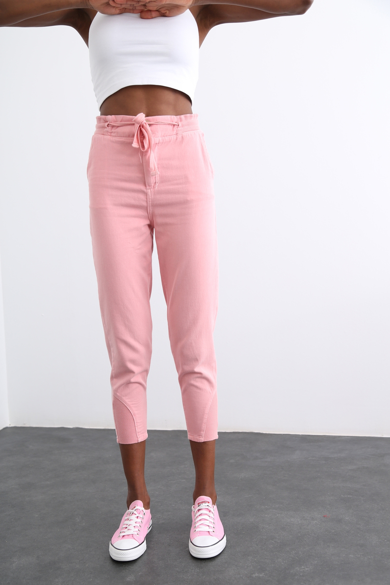 Pembe Ribana Detaylı Pantolon 4489