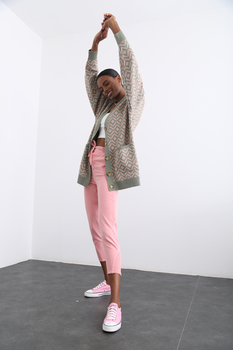 Pembe Ribana Detaylı Pantolon 4489