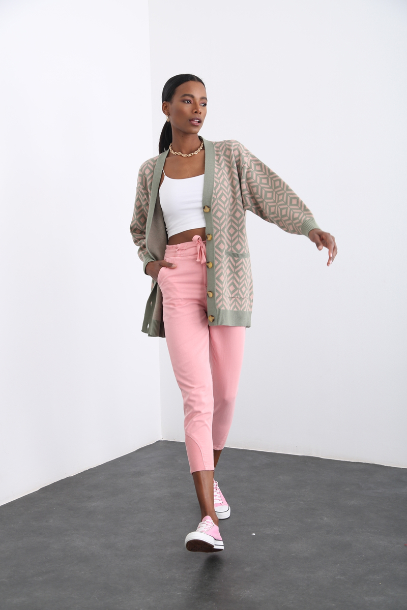 Pembe Ribana Detaylı Pantolon 4489