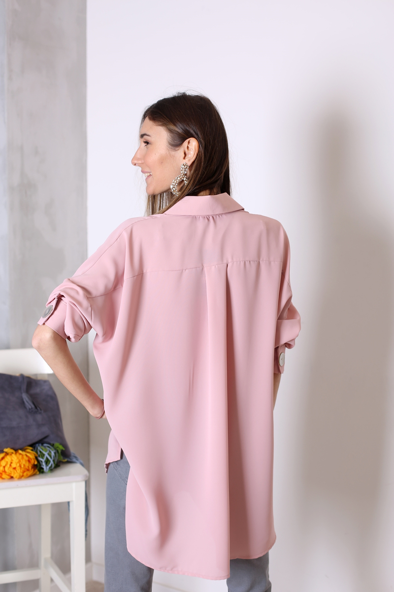 Pembe Sedef Düğmeli Oversize Gömlek 4236