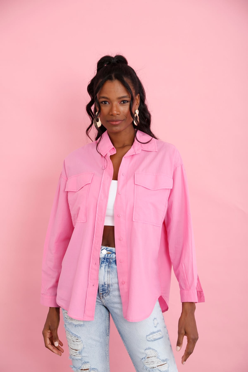 Pembe Sırt Detaylı Oversize Gömlek 4100