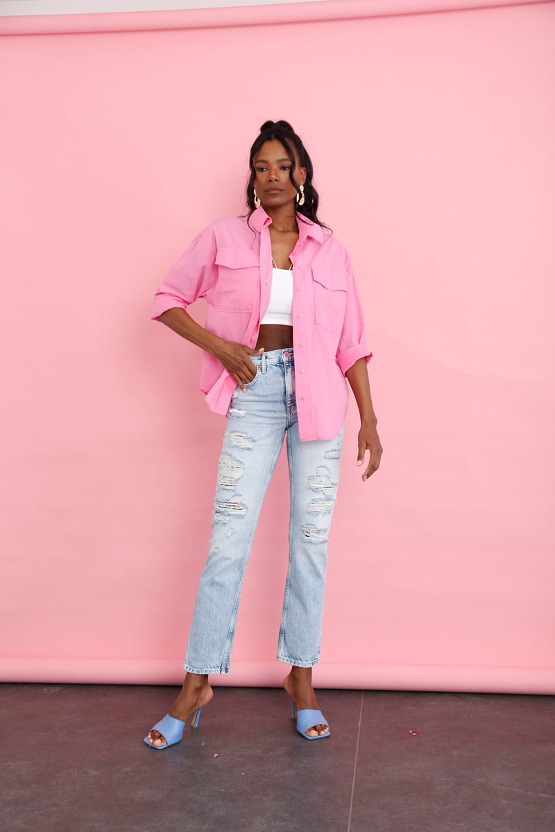 Pembe Sırt Detaylı Oversize Gömlek 4100