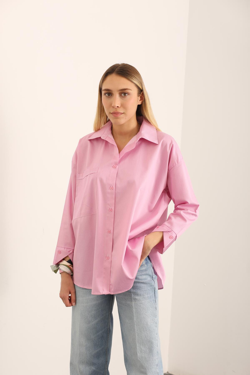 Pembe Tek Cepli Oversize Gömlek 2297