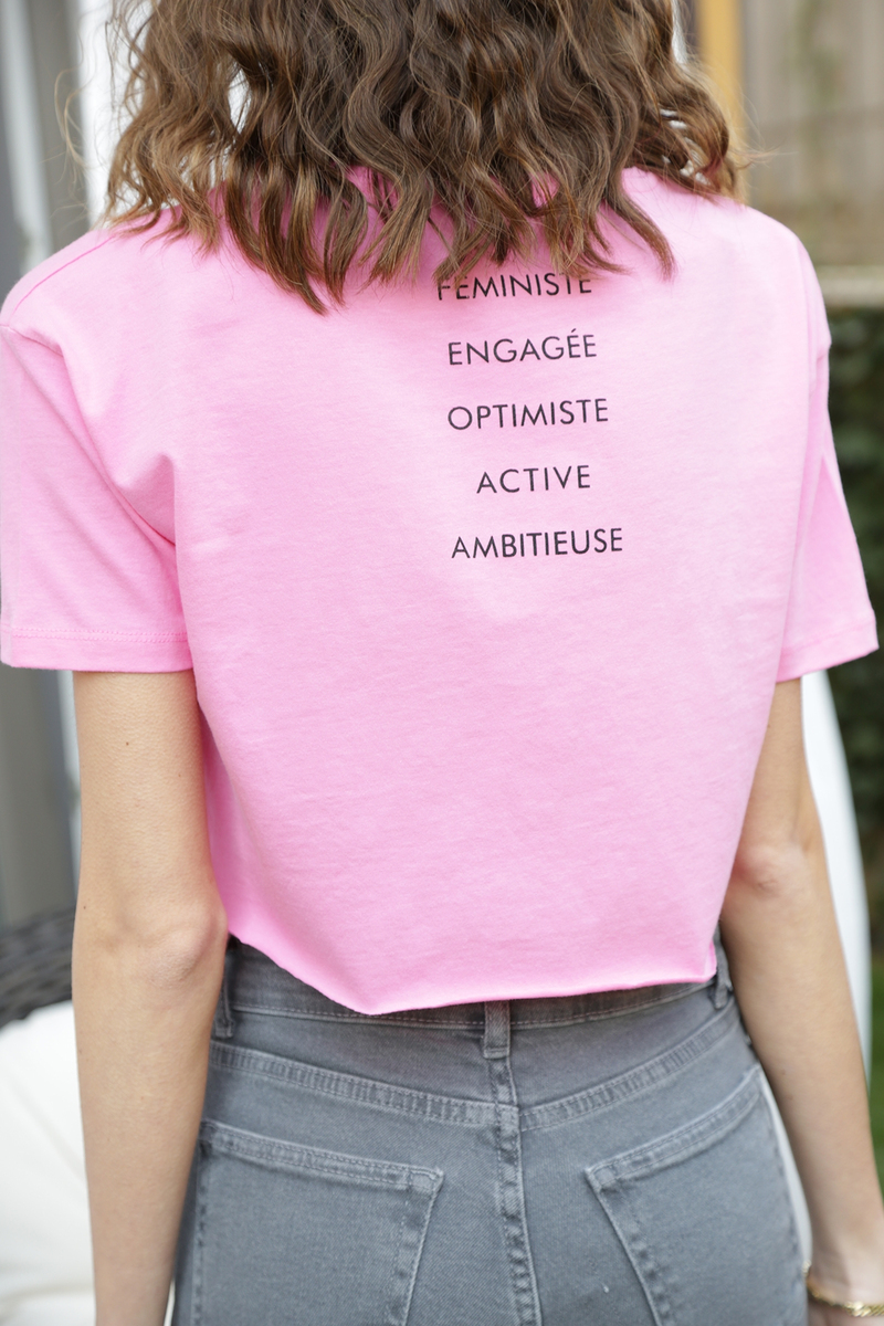 Pembe Unique Baskılı Crop Tshirt 
