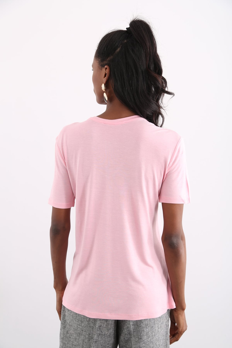 Pembe V Yaka Basic Tshirt 3635
