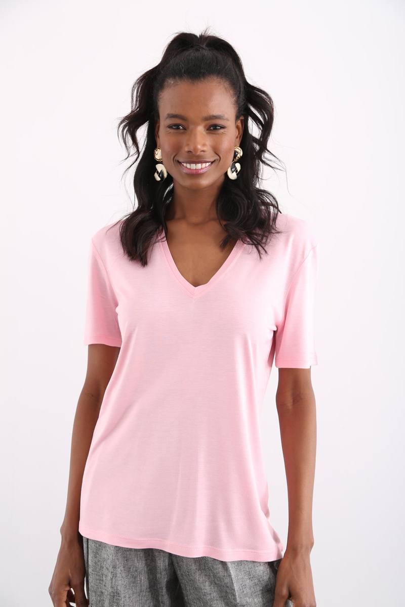 Pembe V Yaka Basic Tshirt 3635