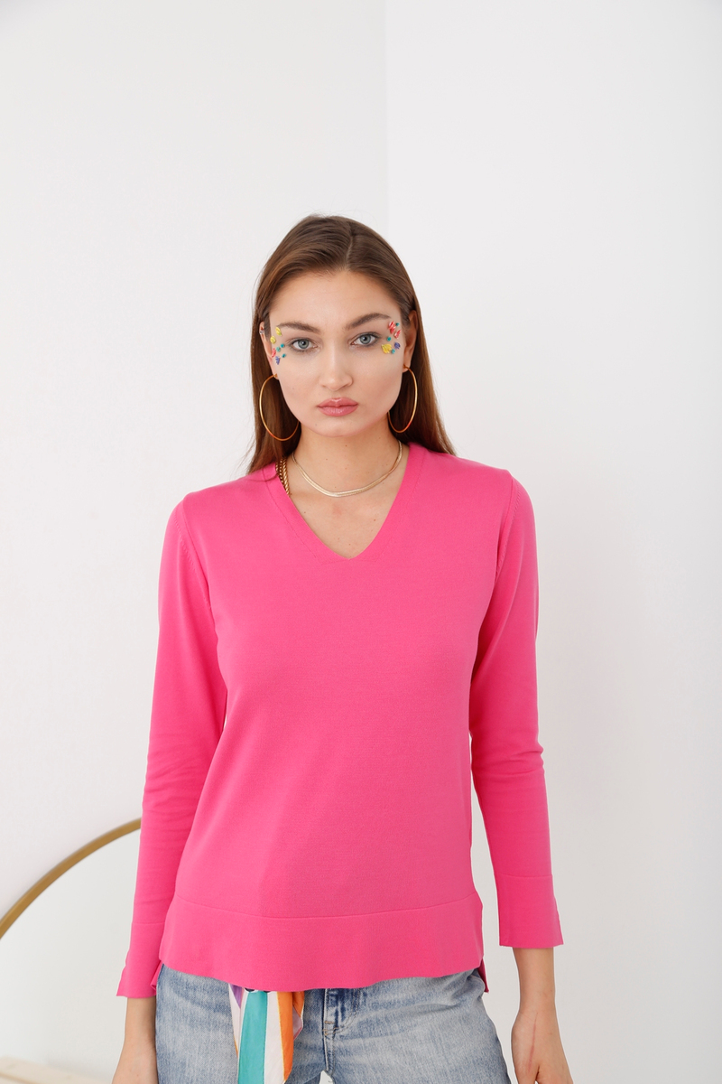 Pembe V Yaka Merserize Triko 715