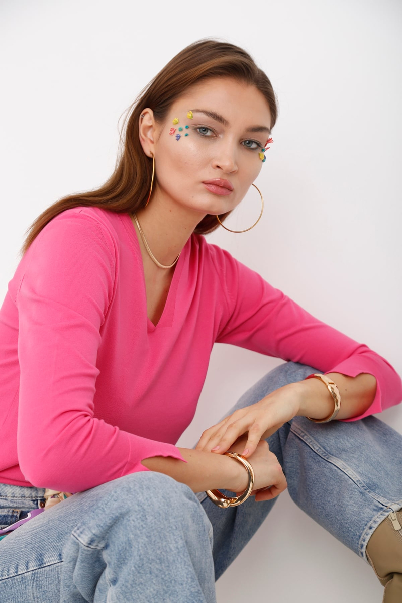 Pembe V Yaka Merserize Triko 715