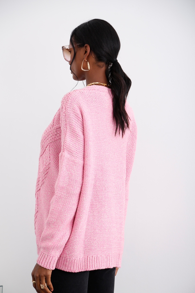 Pembe V Yaka Oversize Kazak 