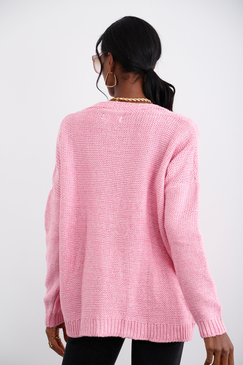 Pembe V Yaka Oversize Kazak 