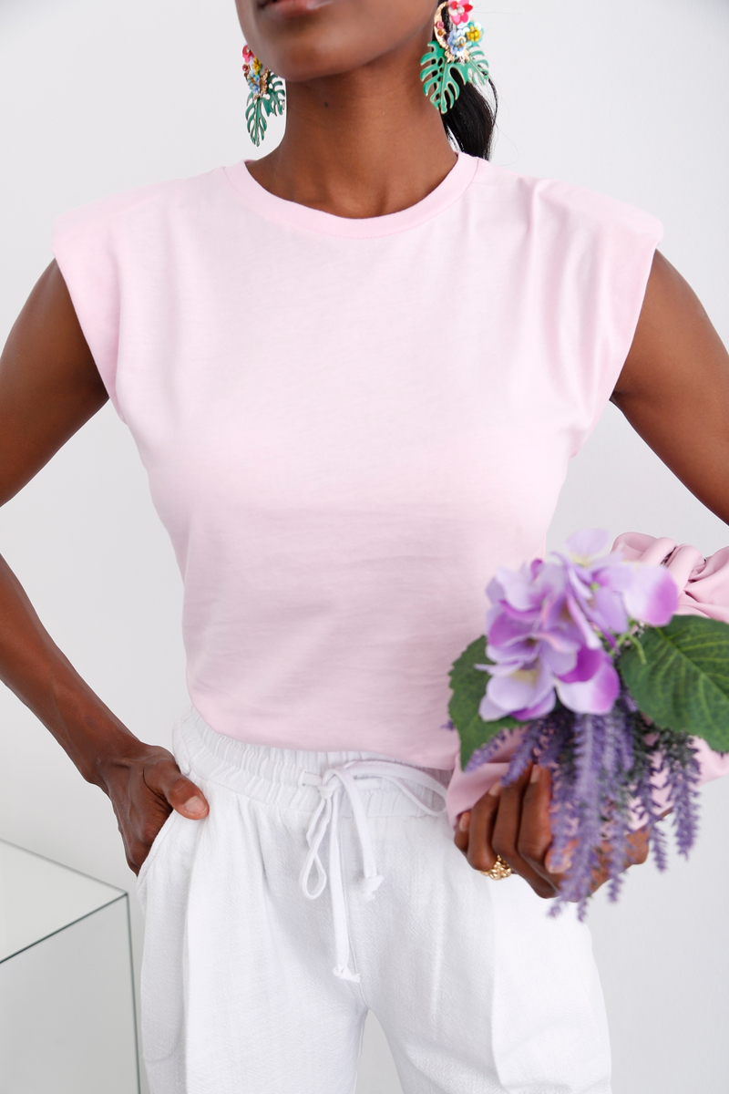 Pembe Vatkalı Kolsuz Tshirt 3295