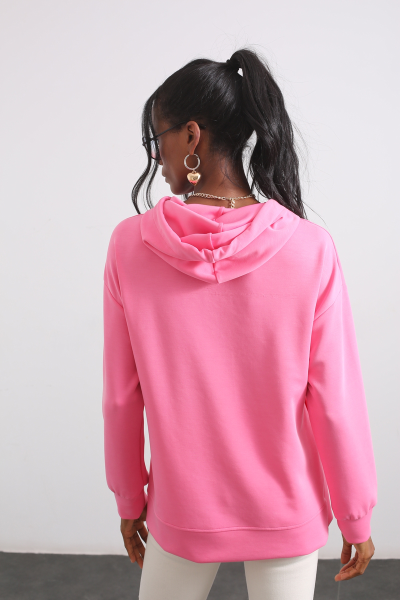 Pembe Yanı Yırtmaçlı Sweatshirt 