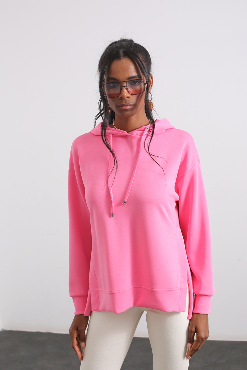 Pembe Yanı Yırtmaçlı Sweatshirt 